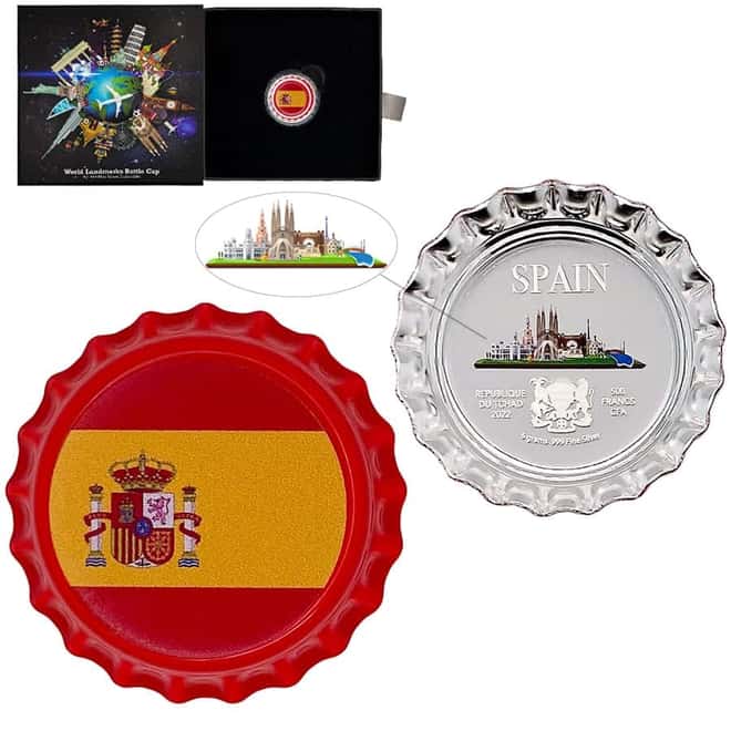 2022 Chad 6 gram World Landmarks - Spain Bottle Cap Proof Silver Coin .999 Fine (w/Box)