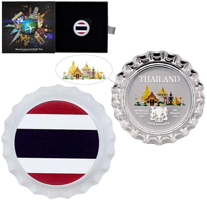 2022 Chad 6 gram World Landmarks - Thailand Bottle Cap Proof Silver Coin .999 Fine (w/Box)