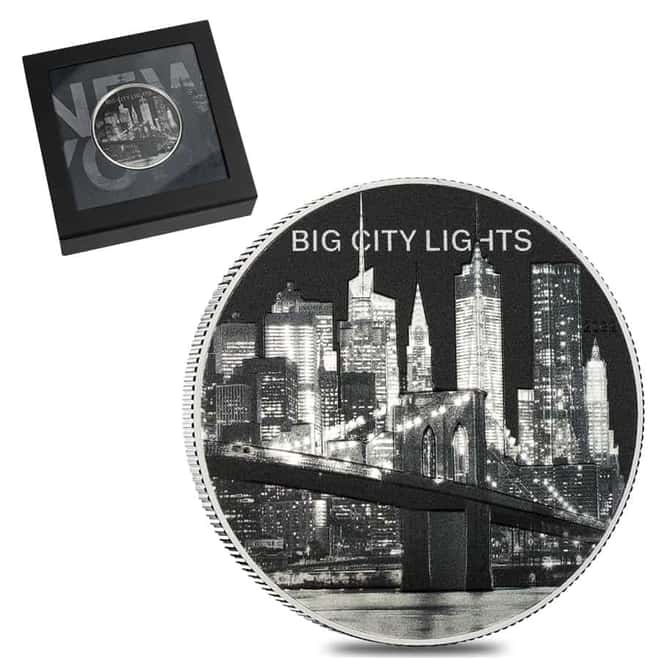 2022 Cook Islands 1 oz Proof Silver Big City Lights - New York Coin .999 Fine (w/Box & COA)