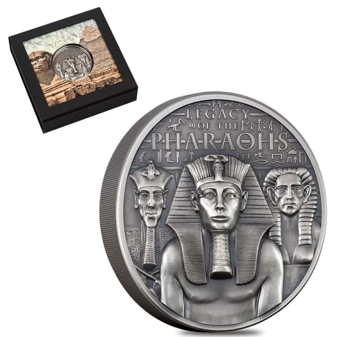 2022 Cook Islands 3 oz Silver Legacy of the Pharaohs Coin Antiqued .999 Fine (w/Box & COA)