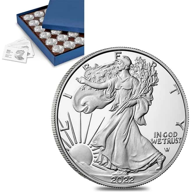 Bulk Pack of 40 - 2022-S 1 oz Proof Silver American Eagle In Cap (w/COA) - Box,Tray of 40