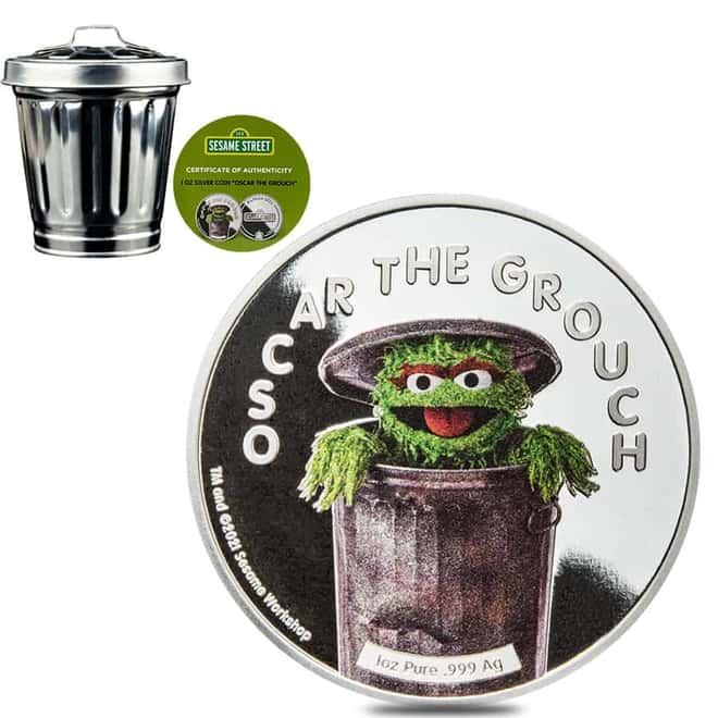 2022 Samoa 1 oz Colorized Silver Oscar The Grouch Coin - Sesame Street .999 Fine (w/Box & COA)