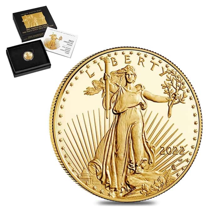 2022-W 1/10 oz $5 Proof Gold American Eagle (w/Box & COA)