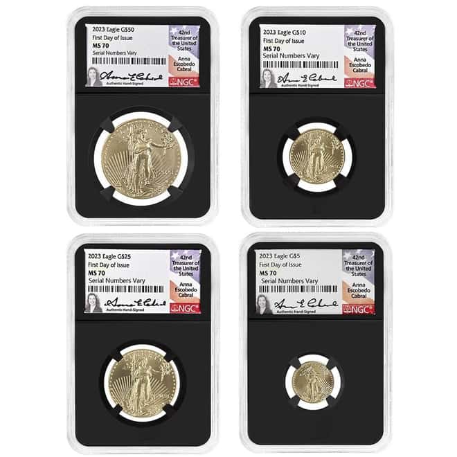2023 1.85 oz Gold Eagle 4-Coin Set NGC MS 70 FD (Cabral Sign)