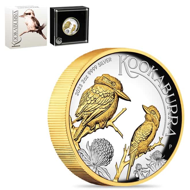 2023 2 oz Silver Australian Kookaburra High Relief Gilded Coin Perth Mint