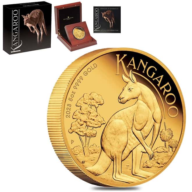 2023 5 oz Proof Gold Australian Kangaroo Perth Mint Coin