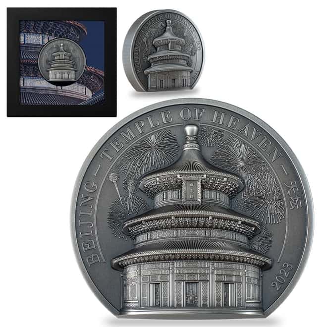 2023 Cook Islands 5 oz Silver Temple of Heaven Coin Antiqued .999 Fine (w/Box & COA)