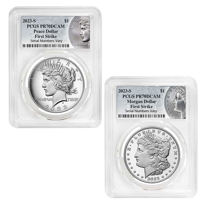 2023 Morgan / Peace Silver Dollar 2-Coin Set PCGS PF 70 FS (Morgan/Peace Label)