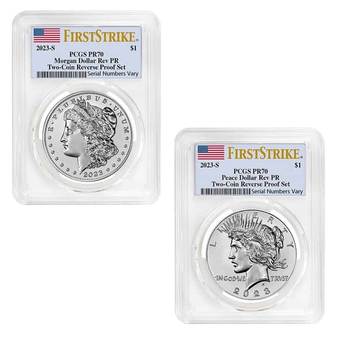 2023-S Morgan and Peace Silver Dollar Reverse Proof 2-Coin Set PCGS PF 70 FS