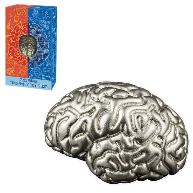 2023 Samoa 2 oz Silver The Brain 3D Shaped Coin .999 Fine (w/Box & COA)