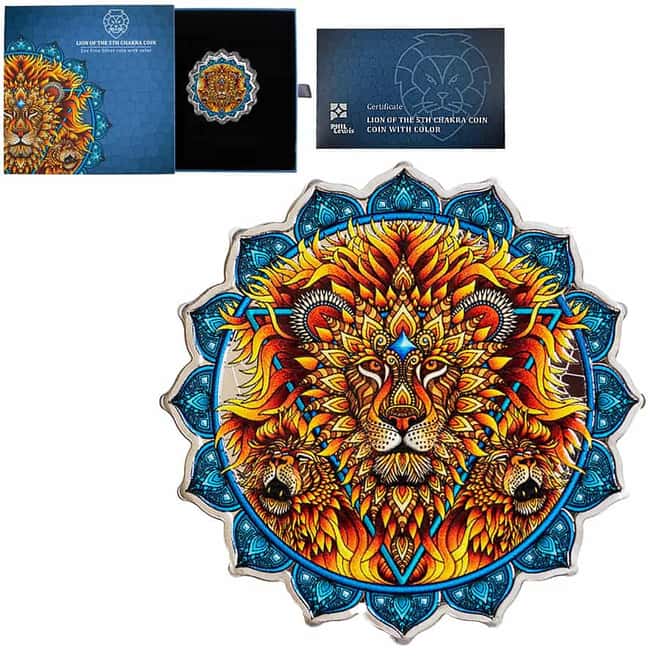 2023 SI 2 oz Lion of the 5th Chakra Colorized Silver Coin