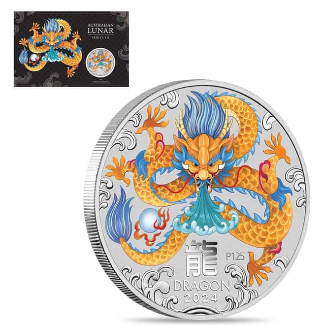 2024 1 oz Colorized Silver Lunar Dragon Coin Perth Mint
