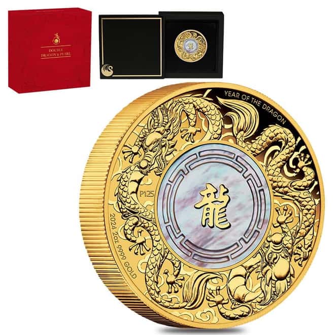2024 2 oz Double Dragon Mother of Pearl Gold Coin Perth Mint