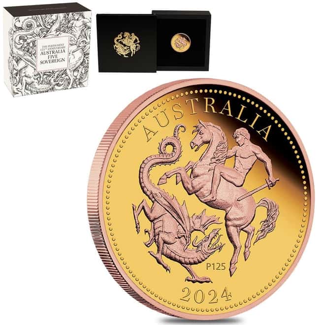 2024 Australia Five Sovereign Proof Gold Coin Perth Mint 125th Ann