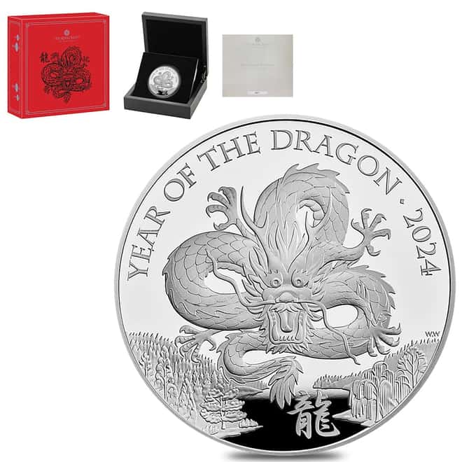 2024 Great Britain 5 oz Lunar Dragon Proof Silver Coin