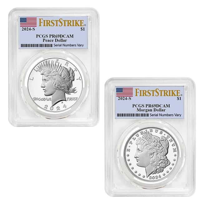 2024-S Morgan and Peace Silver Dollar Proof 2-Coin Set PCGS PF 69 FS