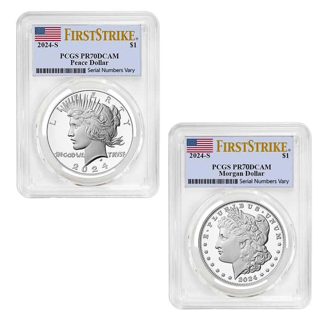 2024-S Morgan and Peace Silver Dollar Proof 2-Coin Set PCGS PF 70 FS