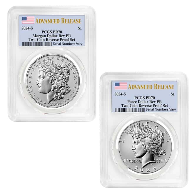 2024-S Morgan and Peace Silver Dollar Reverse Proof 2-Coin Set PCGS PF 70 AR