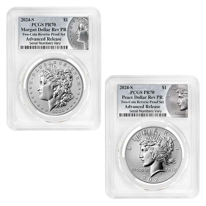 2024-S Morgan and Peace Silver Dollar Reverse Proof 2-Coin Set PCGS PF 70 AR (Morgan/Peace)