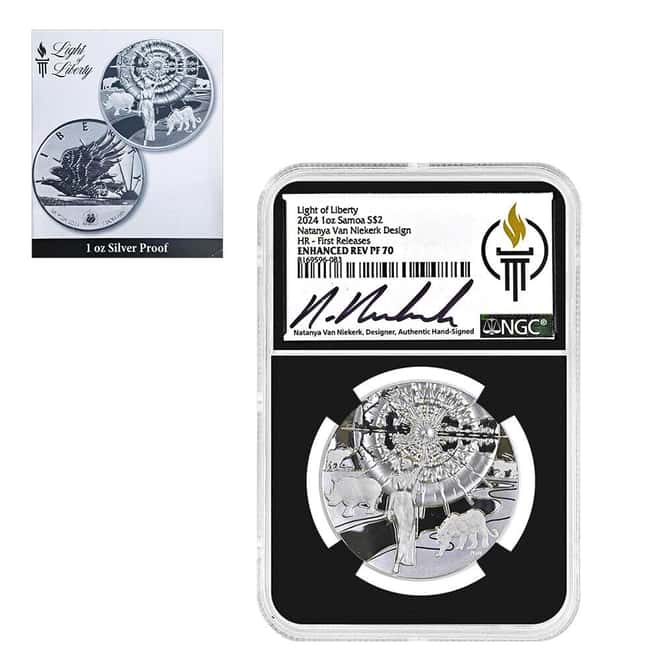 2024 Samoa 1 oz Light of Liberty HR Silver NGC Enhanced Reverse PF 70 Natanya Van Niekerk