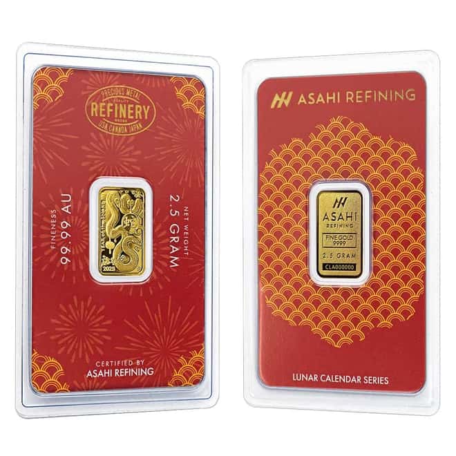 2025 2.5 Gram Asahi Lunar Snake Gold Bar .9999 Fine