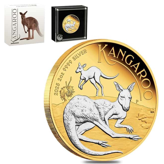 2025 2 oz Reverse Gilded Silver Australian Kangaroo Perth Mint