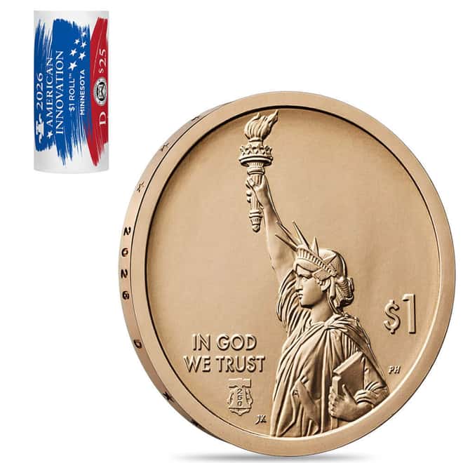 $25 Face Value Roll 2026-D American Innovation Minnesota $1 Coin (25 Coins)