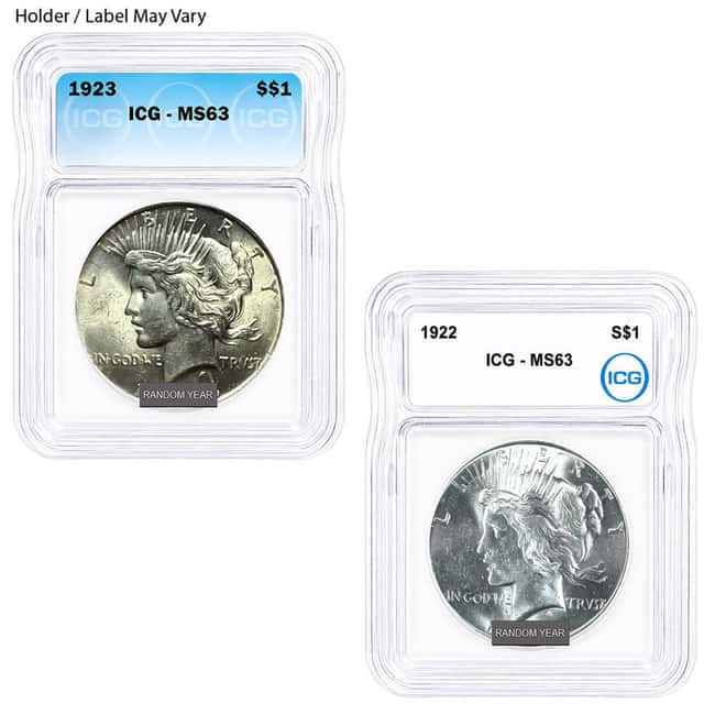 1922-1935 Peace Silver Dollar $1 ICG MS 63 (Random Year)