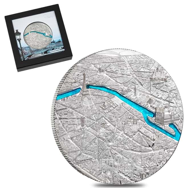 2021 Palau 3 oz Proof Silver Tiffany Art Metropolis - Paris Coin .999 Fine (w/Box & COA)