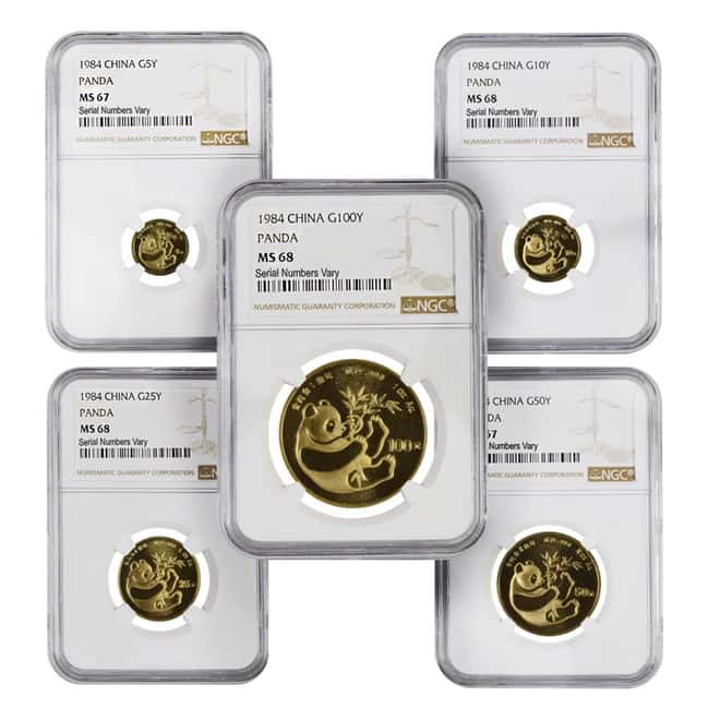 1984 1.9 oz China Gold Panda 5-Coin Set NGC MS 67/68