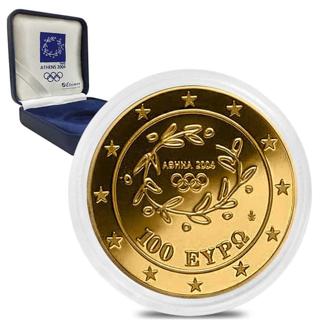 2004 Athens Gold Proof 100 Euro Olympic Games 10 gram .999 Fine (w/Box & COA)