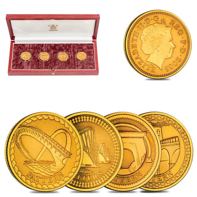2003 British Great Britain Gold Proof £1 Pattern Collection Bridges 4-Coin Set (w/Box&COA)