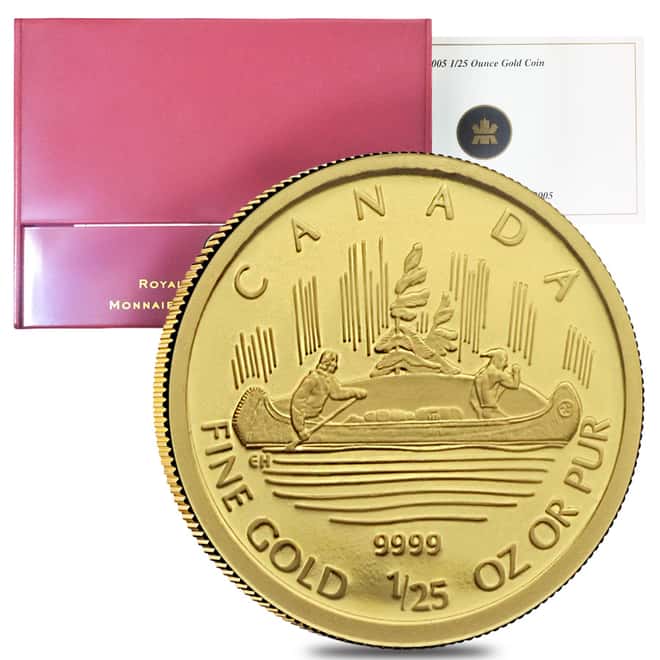 2005 1/25 oz Gold Canadian Voyageur 50 Cents Proof Coin .9999 Fine (w/Box & COA)