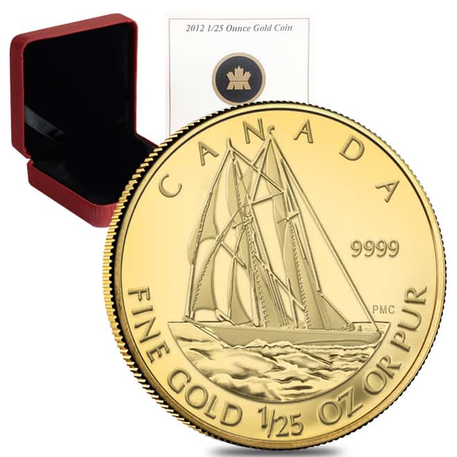 2012 1/25 oz Gold Canadian Bluenose 50 Cents Proof Coin .9999 Fine (w/Box & COA)