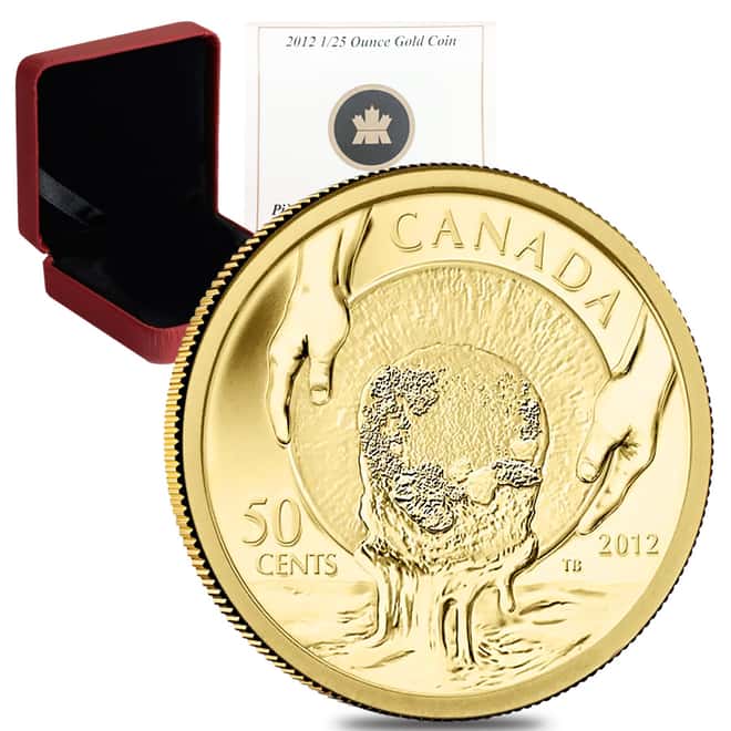 2012 1/25 oz Gold Canadian Cariboo Gold Rush 50 Cents Proof Coin .9999 Fine (w/Box & COA)