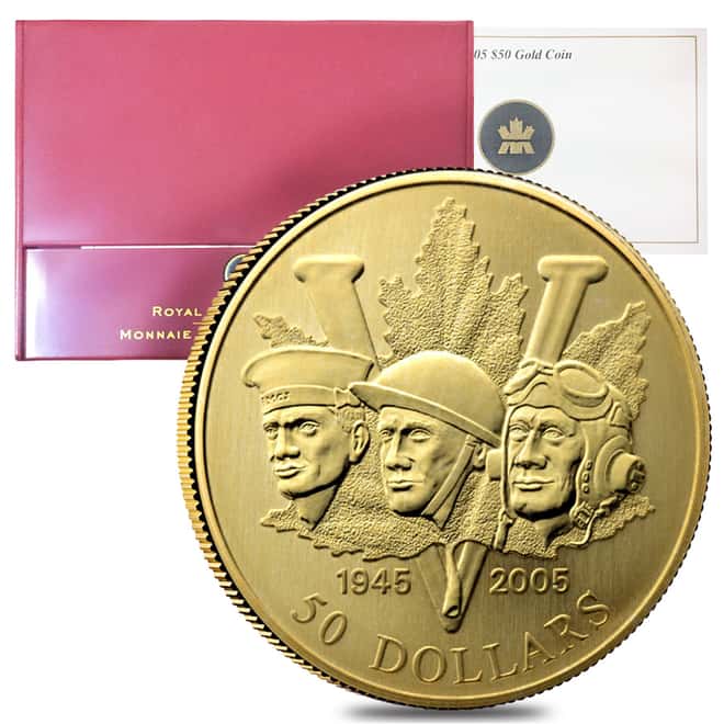 2005 Canada $50 60th Anniv of the End of The WWII 12 gram 14 K Gold Coin (w/Box & COA)