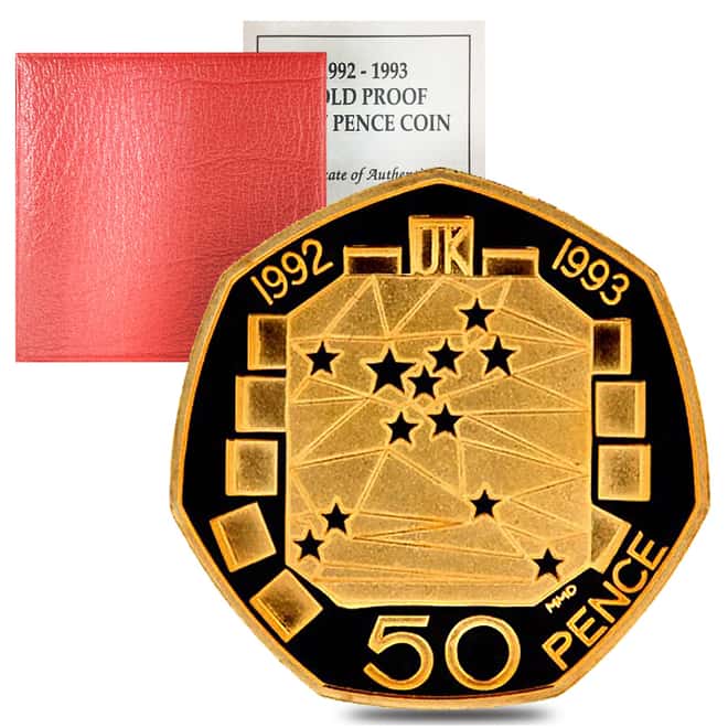1992/3 Great Britain Fifty Pence EU Presidency Commemorative Proof Gold Coin (w/Box & COA)