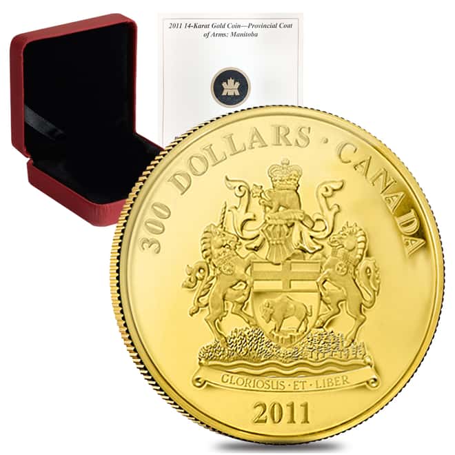 2011 Canada $300 Manitoba Coat of Arms 60 gram 14 Karat Proof Gold Coin (w/Box & COA)