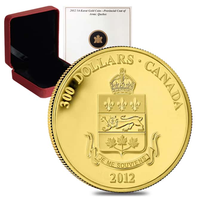 2012 Canada $300 Quebec Coat of Arms 60 gram 14 Karat Proof Gold Coin (w/Box & COA)