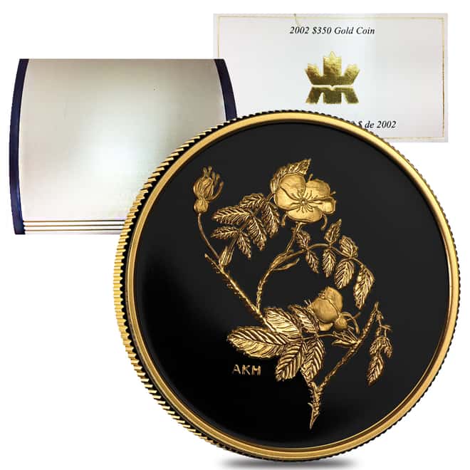 2002 Canada 1.22 oz $350 Wild Rose Proof Gold Coin .99999 Fine (w/Box & COA)