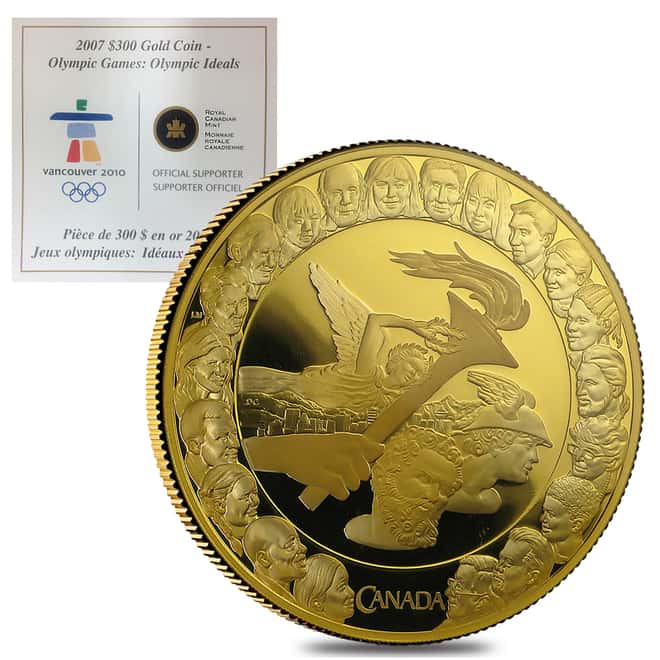 2007 Canada $300 Olympic Ideals 60 gram 14 Karat Proof Gold Coin In Cap (w/COA)
