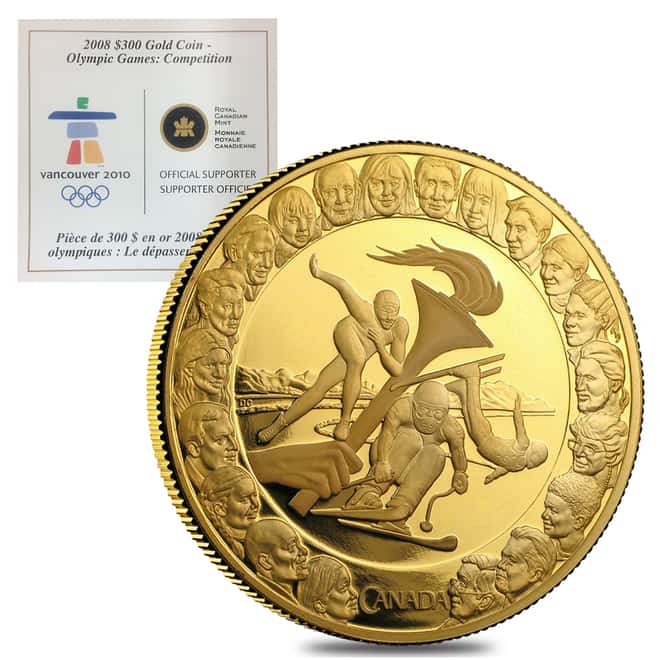 2008 Canada $300 Olympic Games - Competition 60 gram 14 Karat Proof Gold Coin In Cap (w/COA)