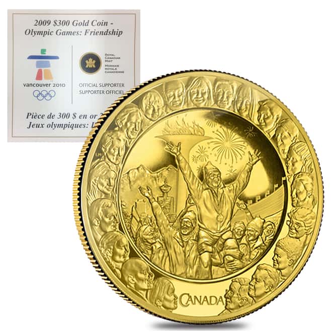 2009 Canada $300 Olympic Games - Friendship 60 gram 14 Karat Proof Gold Coin In Cap (w/COA)