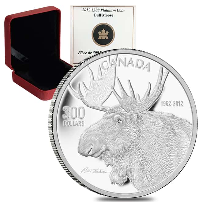 2012 1 oz Platinum Canadian Bull Moose $300 Proof Coin (w/Box & COA)