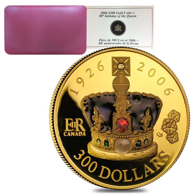 2006 Canada $300 Queen's 80th Birthday 60 gram 14 Karat Proof Gold Coin (w/Box & COA) 
