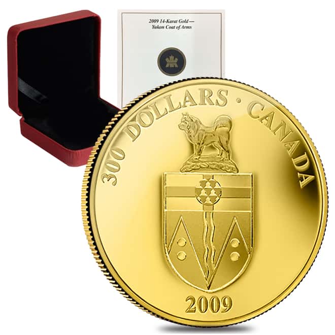 2009 Canada $300 Yukon Coat of Arms 60 gram 14 Karat Proof Gold Coin (w/Box & COA)