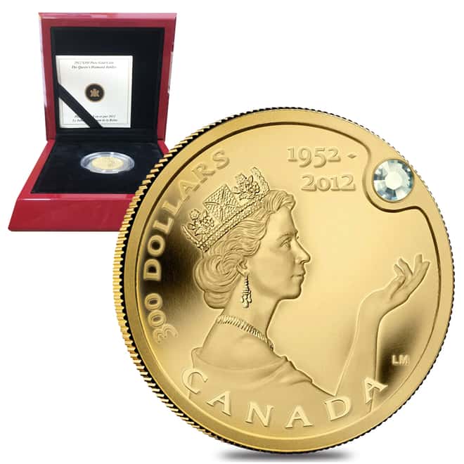 2012 Canada 0.71 oz $300 Queen's Diamond Jubilee Proof Gold Coin .99999 Fine (w/Diamond, Box & COA) 