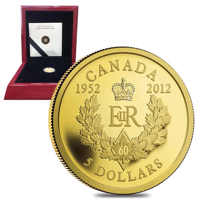 2012 Canada 1/10 oz $5 Queen's Diamond Jubilee Proof Gold Coin .9999 Fine (w/Box & COA)