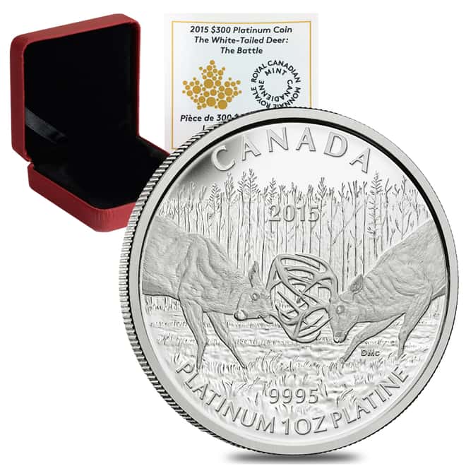 2015 1 oz Platinum Canadian White-Tailed Deer $300 Proof Coin (w/Box & COA)