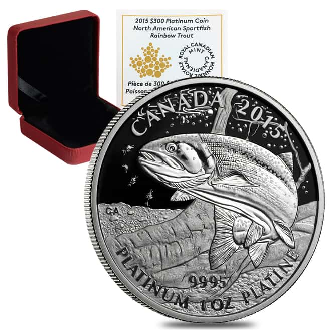 2015 1 oz Platinum Canadian Rainbow Trout $300 Proof Coin (w/Box & COA)
